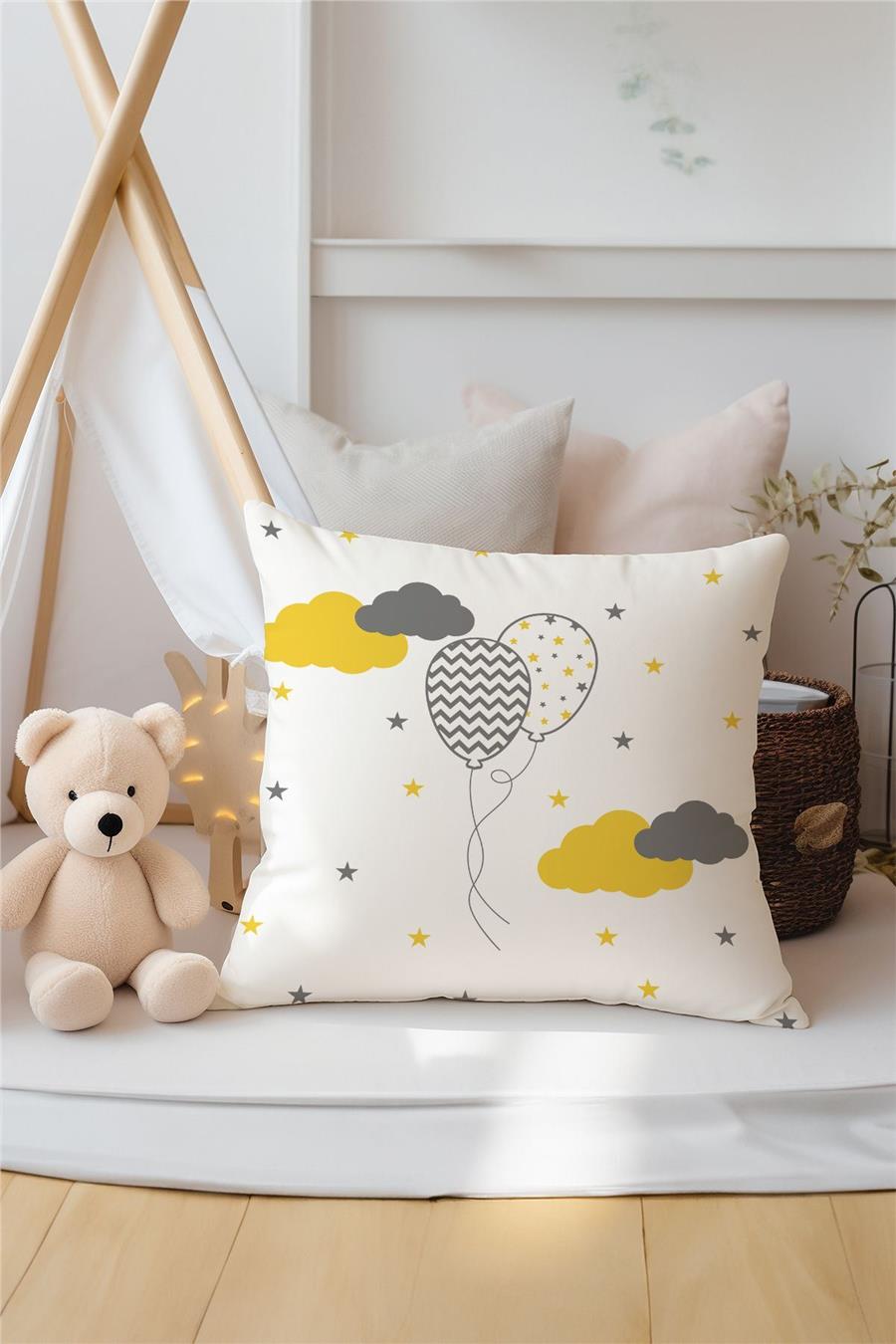Balon Desenli Çocuk Odası 3'Lü Kırlent Kılıfı Tlakr-189