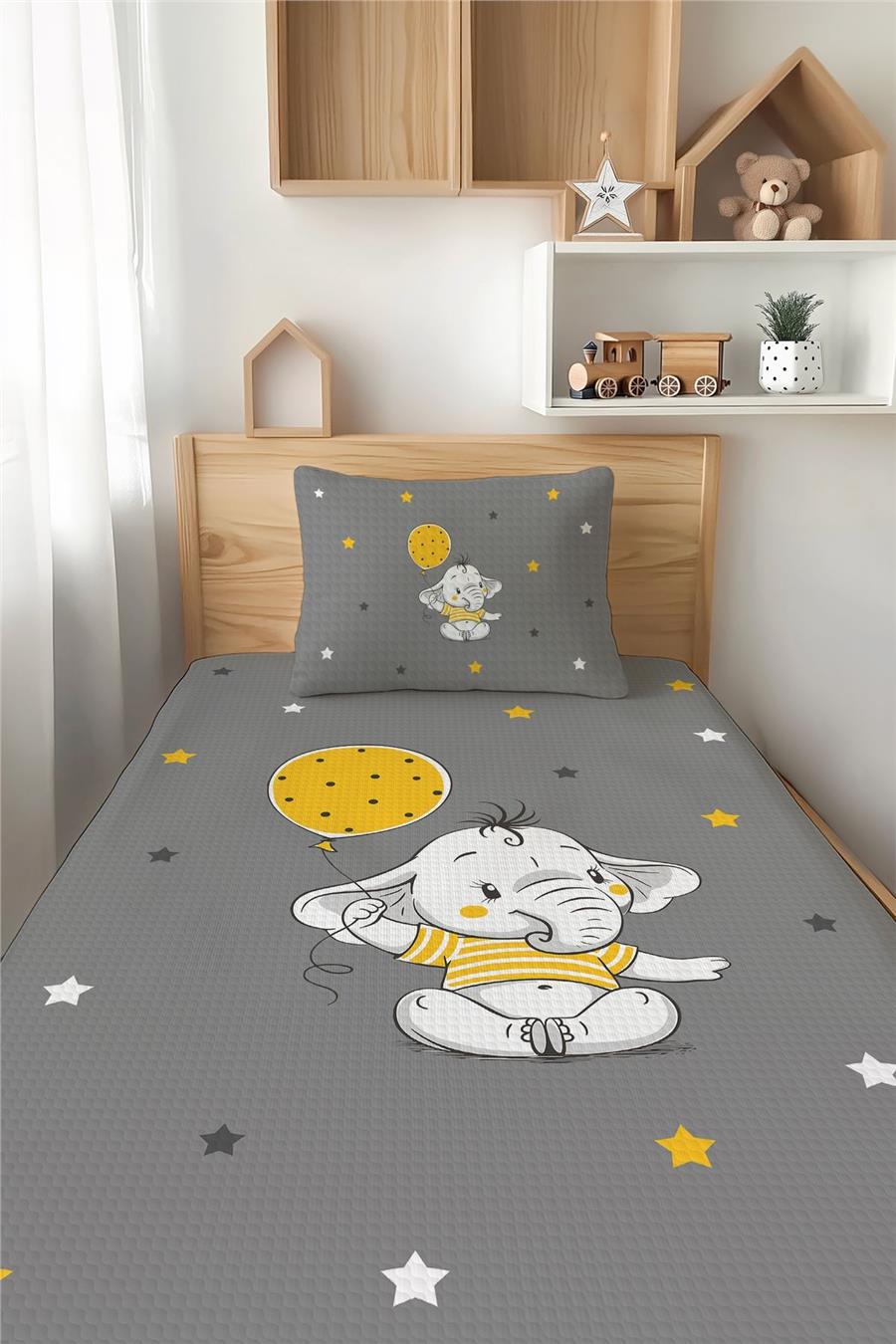 Balon Ve Fil Desenli Tek Kişilik Çocuk Pike Takımı Tlap-122