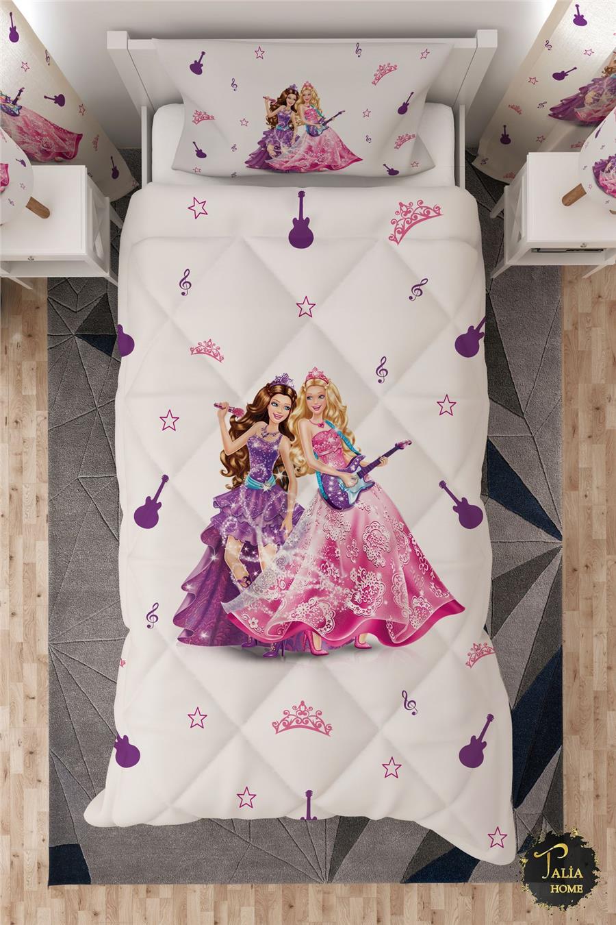 Barbie Prensesler Desenli Tek Kişilik Çocuk Yorganı Uyku Seti