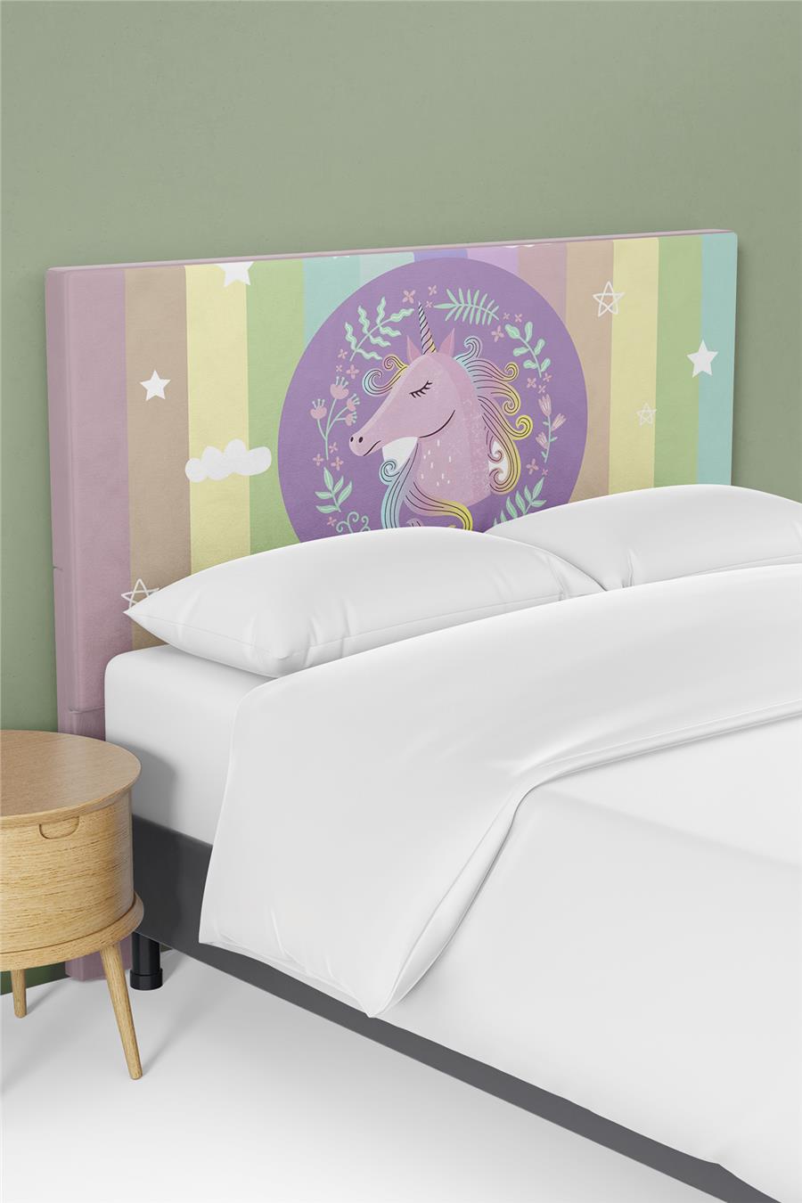 Çok Renkli Unicorn Desenli Yatak Baza Başlık Kılıfı TLABK-121