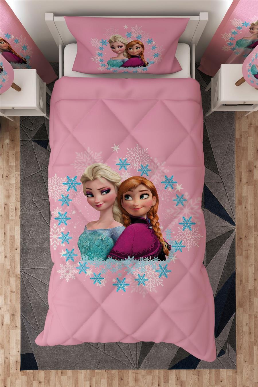 Elsa & Anna Desenli Tek Kişilik Çocuk Yorganı Uyku Seti Tlag-153