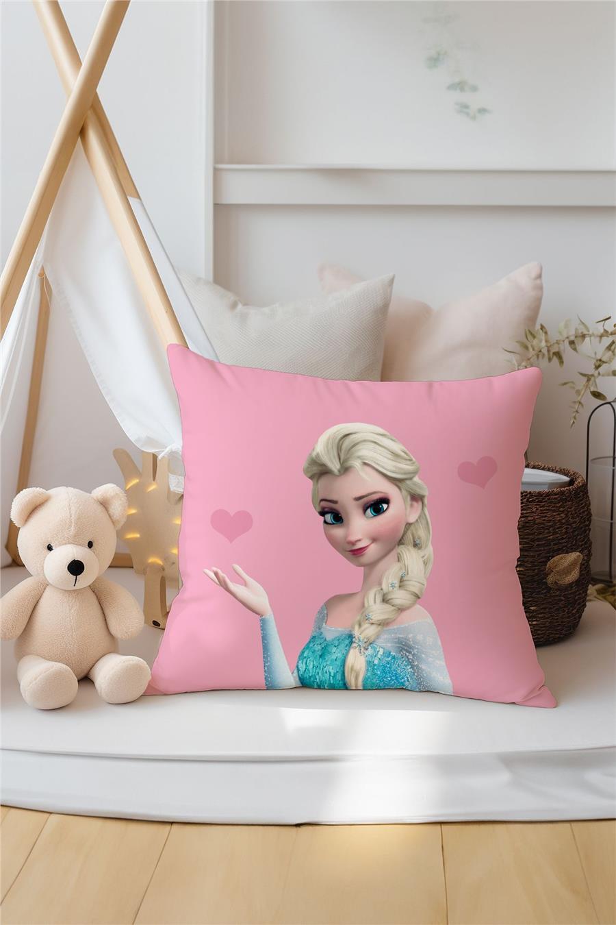 Elsa Desenli Pembe Elsalı Çocuk Ve Bebek Odası 3'Lü Kırlent Kılıfı Tlakr-069