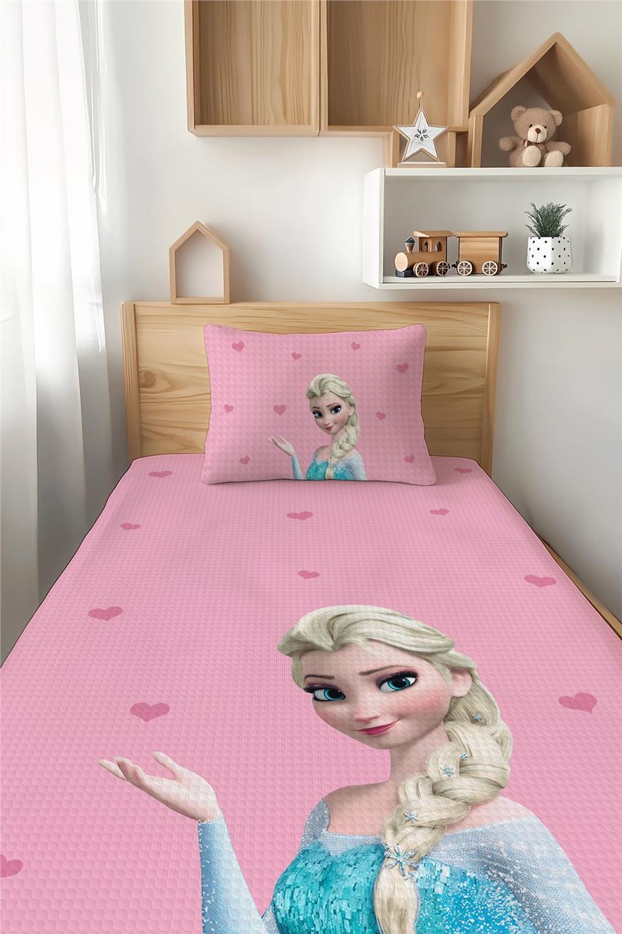 Elsa Desenli Tek Kişilik Çocuk Pike Takımı