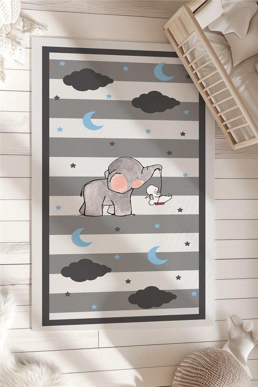 Fil Desenli Çocuk Ve Bebek Odası Dekoratif Halı Tlh-119
