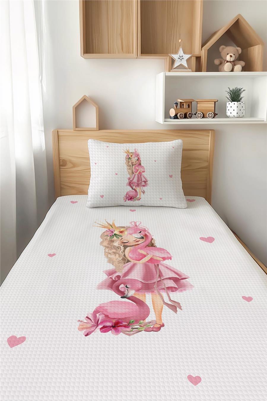 Flamingo Desenli Tek Kişilik Çocuk Pike Takımı