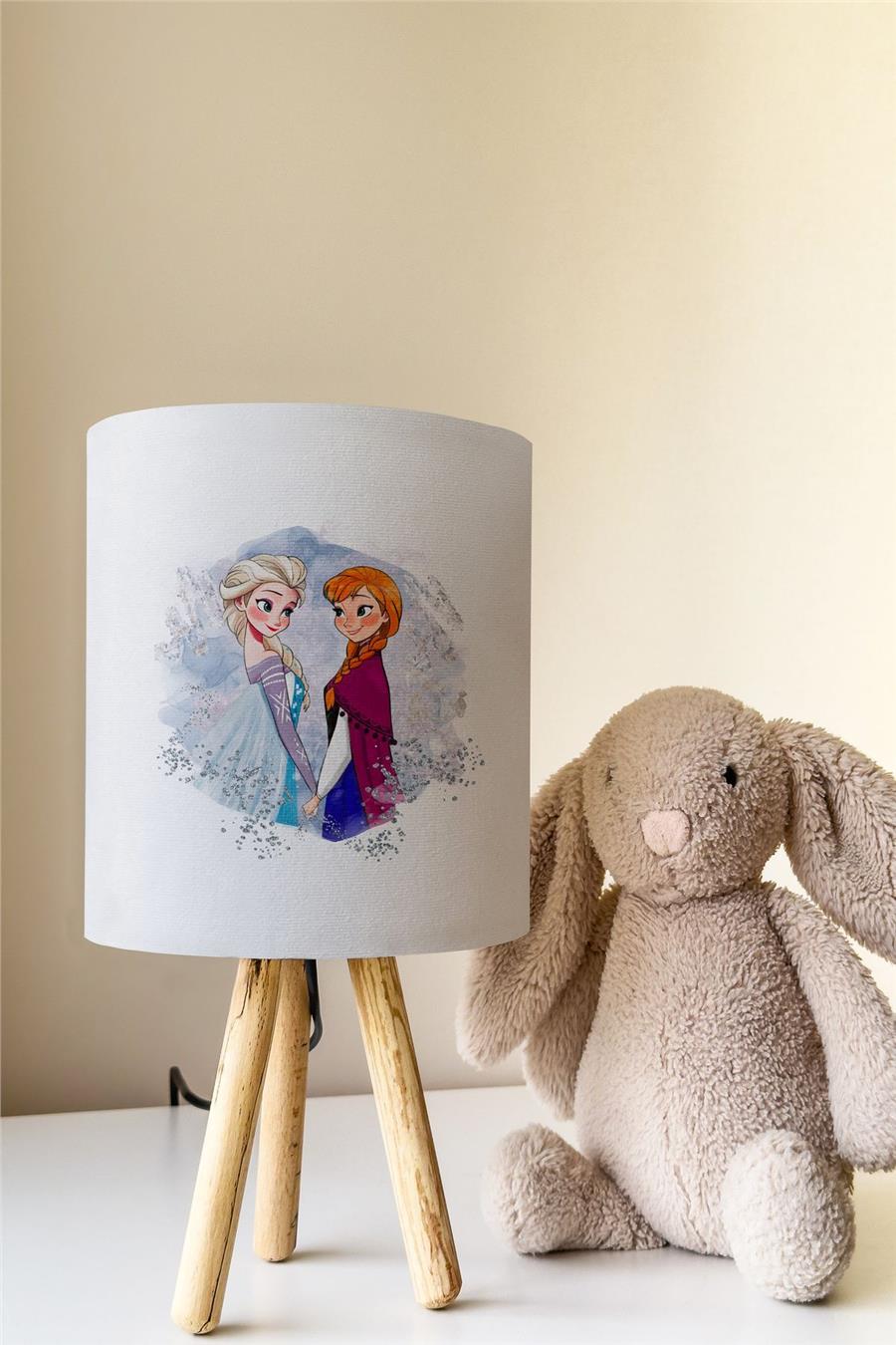 Frozen Elsa & Anna Desenli Çocuk Odası Abajur Masa Lambası Tlab-306
