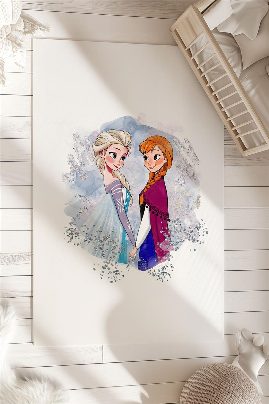 Frozen Elsa & Anna  Desenli  Çocuk Ve Bebek Odası Dekoratif Halı Tlh-306