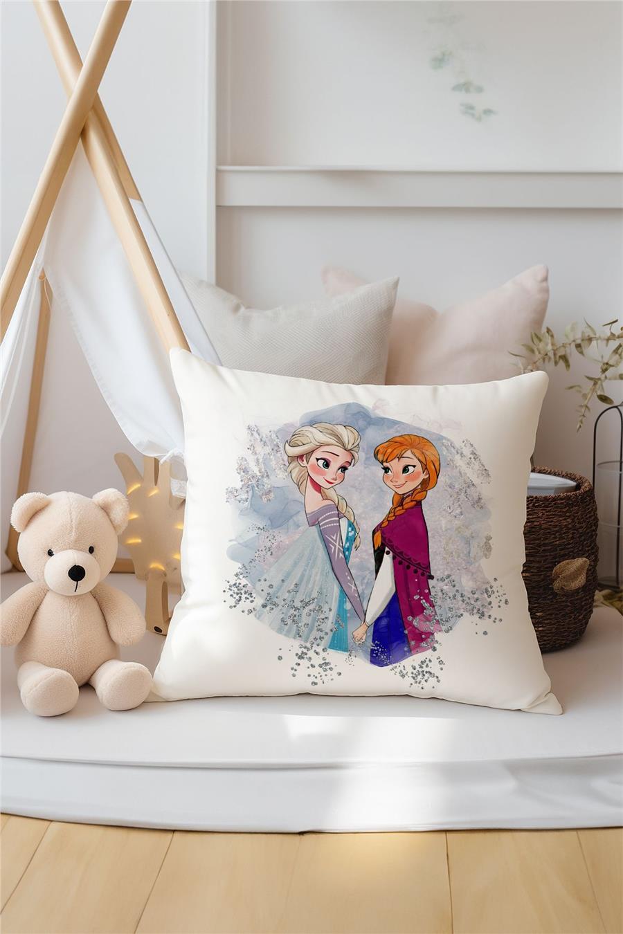 Frozen Elsa & Anna Desenli Çocuk Ve Bebek Odası 3'Lü Kırlent Kılıfı Tlakr-306