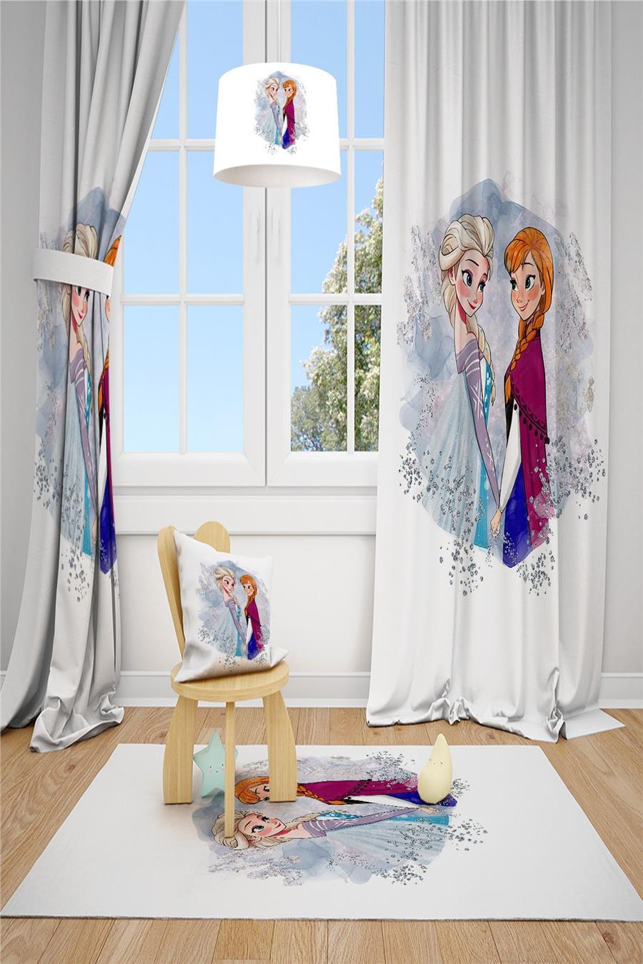 Frozen Elsa & Anna Desenli Çocuk Ve Bebek Fon Perde Tla-306