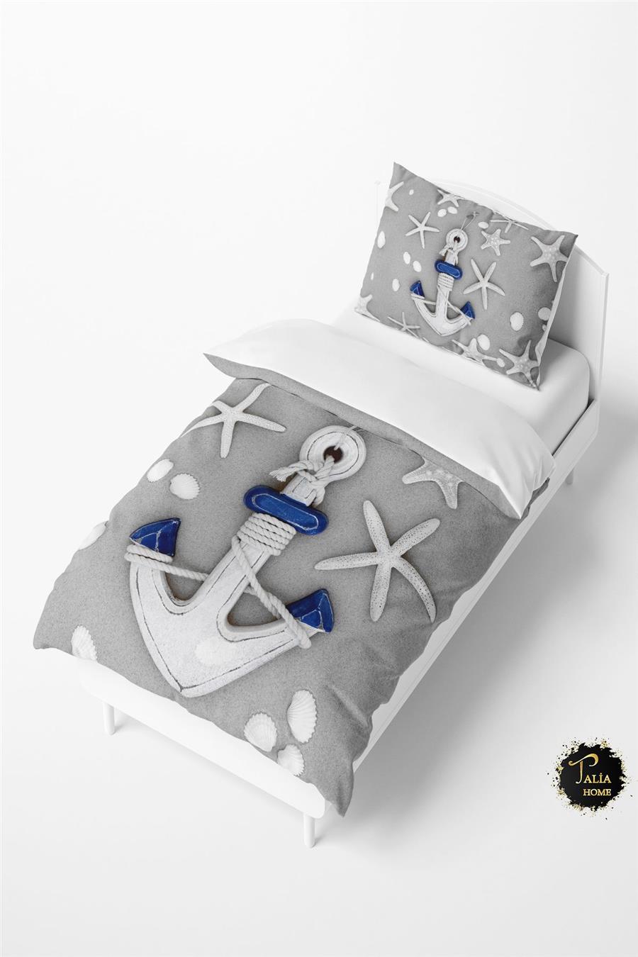 Gri Denizyıldızı Çapa Desen Bebek Ve Çocuk Nevresim Takımı Tlan-090