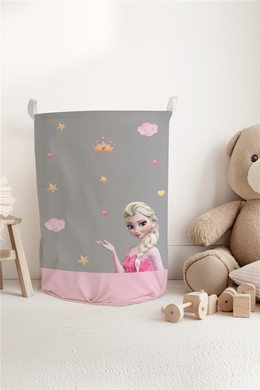 Gri Elsa Desenli Çocuk ve Bebek Odası Düzenleyici Oyuncak veya Kirli Sepeti