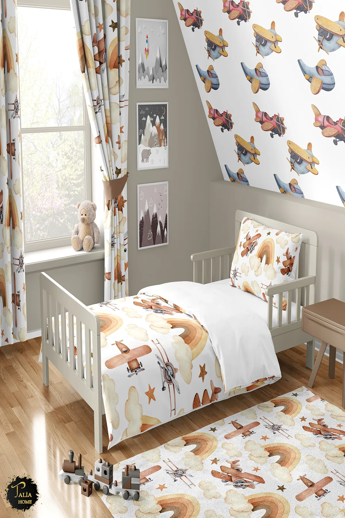 Kahverengi Uçak Desenli Çocuk Ve Bebek Nevresim Takımı Tlan-314
