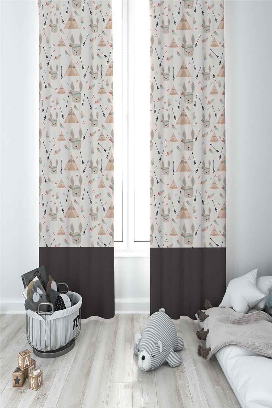 Krem Desenli  Fon Perde