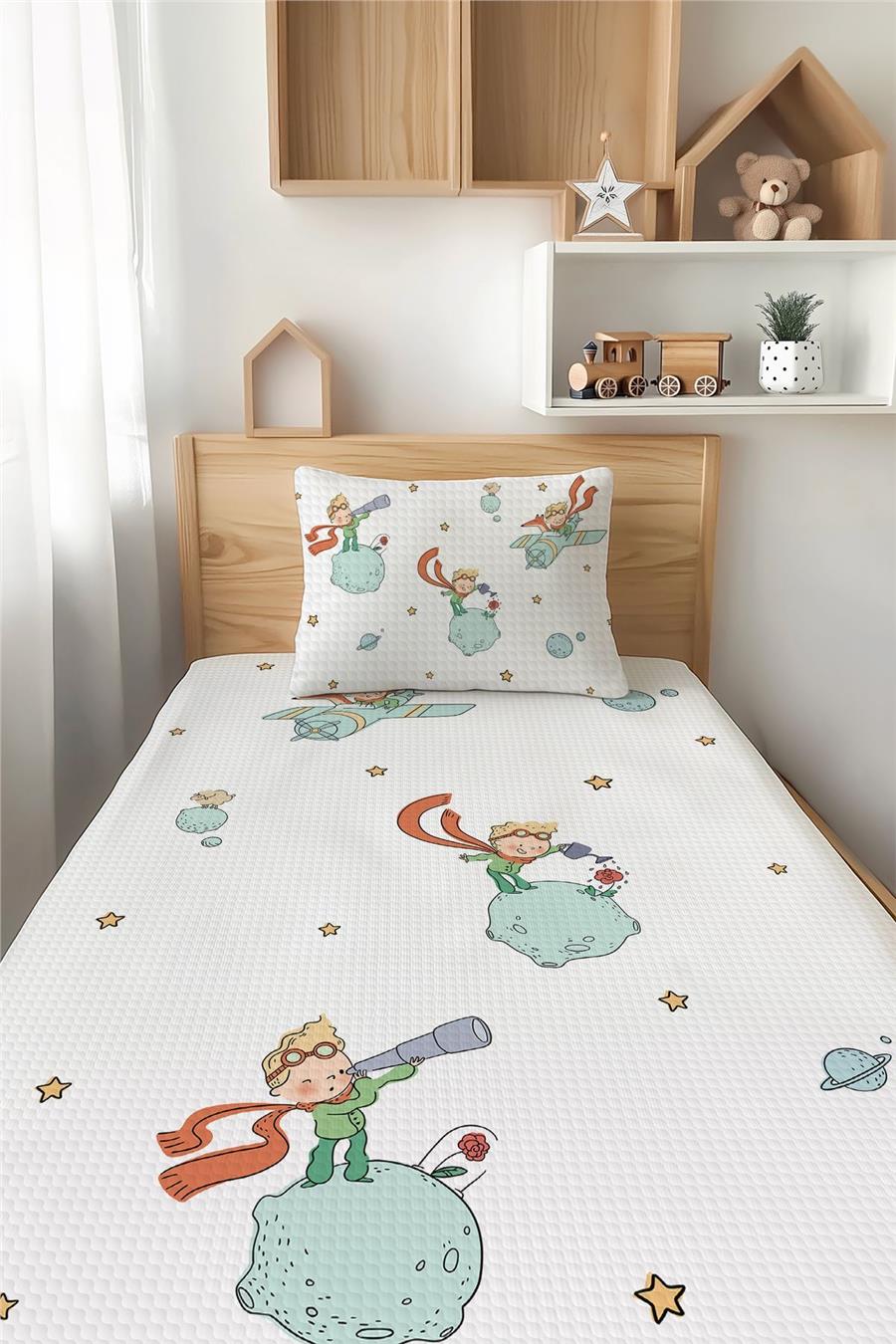 Küçük Prens Desenli Tek Kişilik Çocuk Pike Takımı