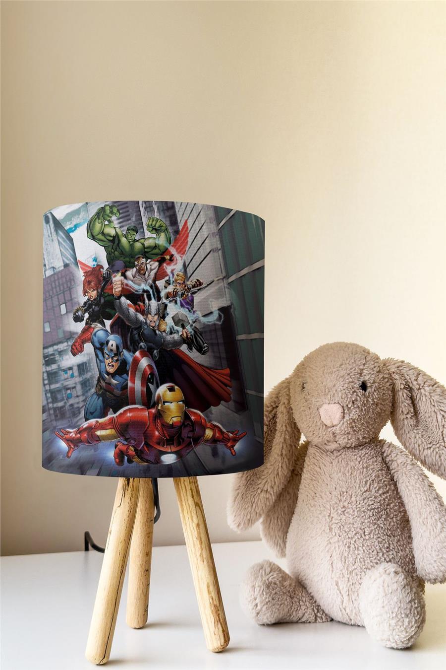 Marvel Süper Kahramanlar Desenli Çocuk Odası Abajur Masa Lambası Tlab-302