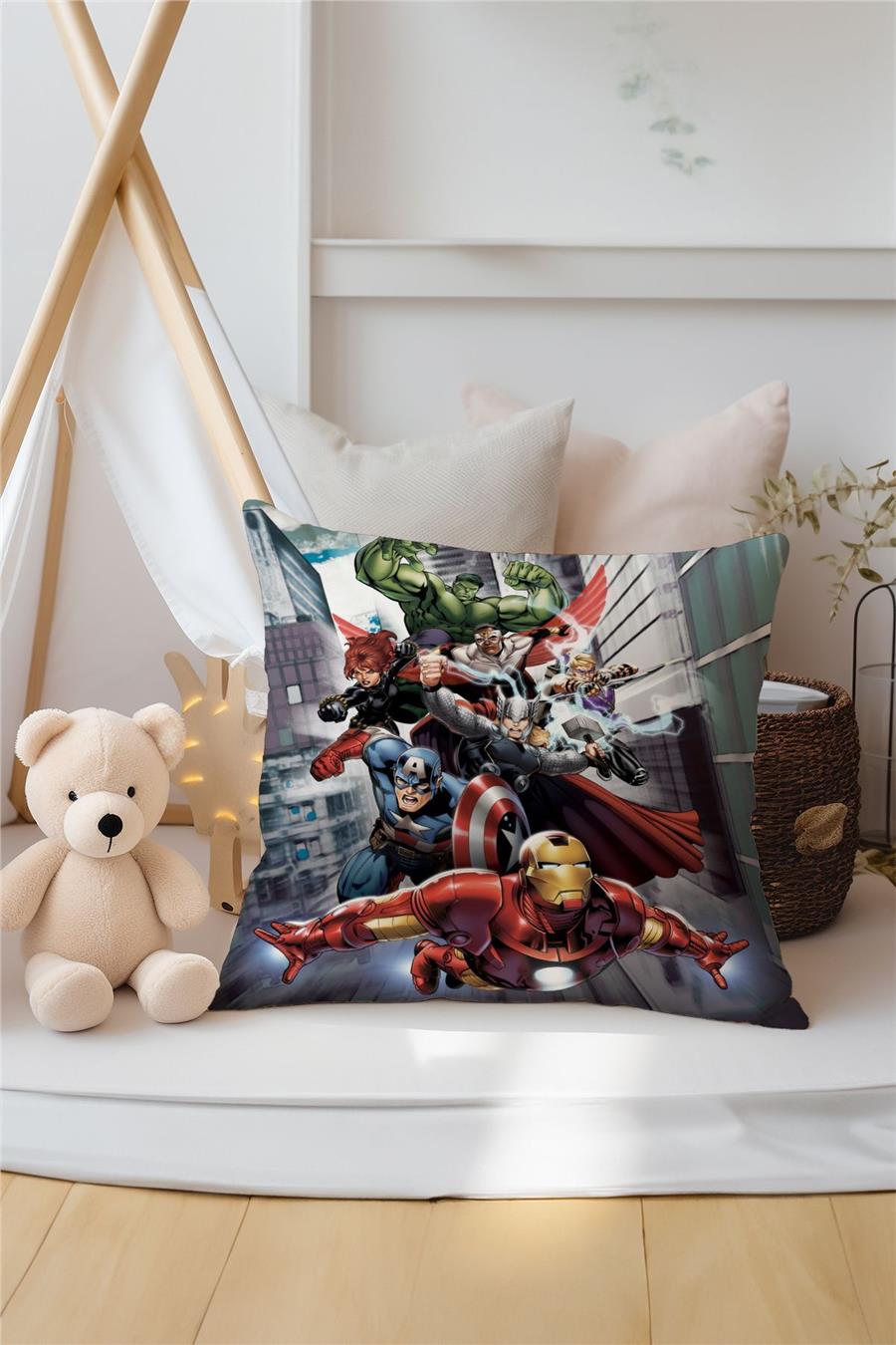 Marvel Süper Kahramanlar Desenli Çocuk Odası 3'Lü Kırlent Kılıfı Tlakr-302