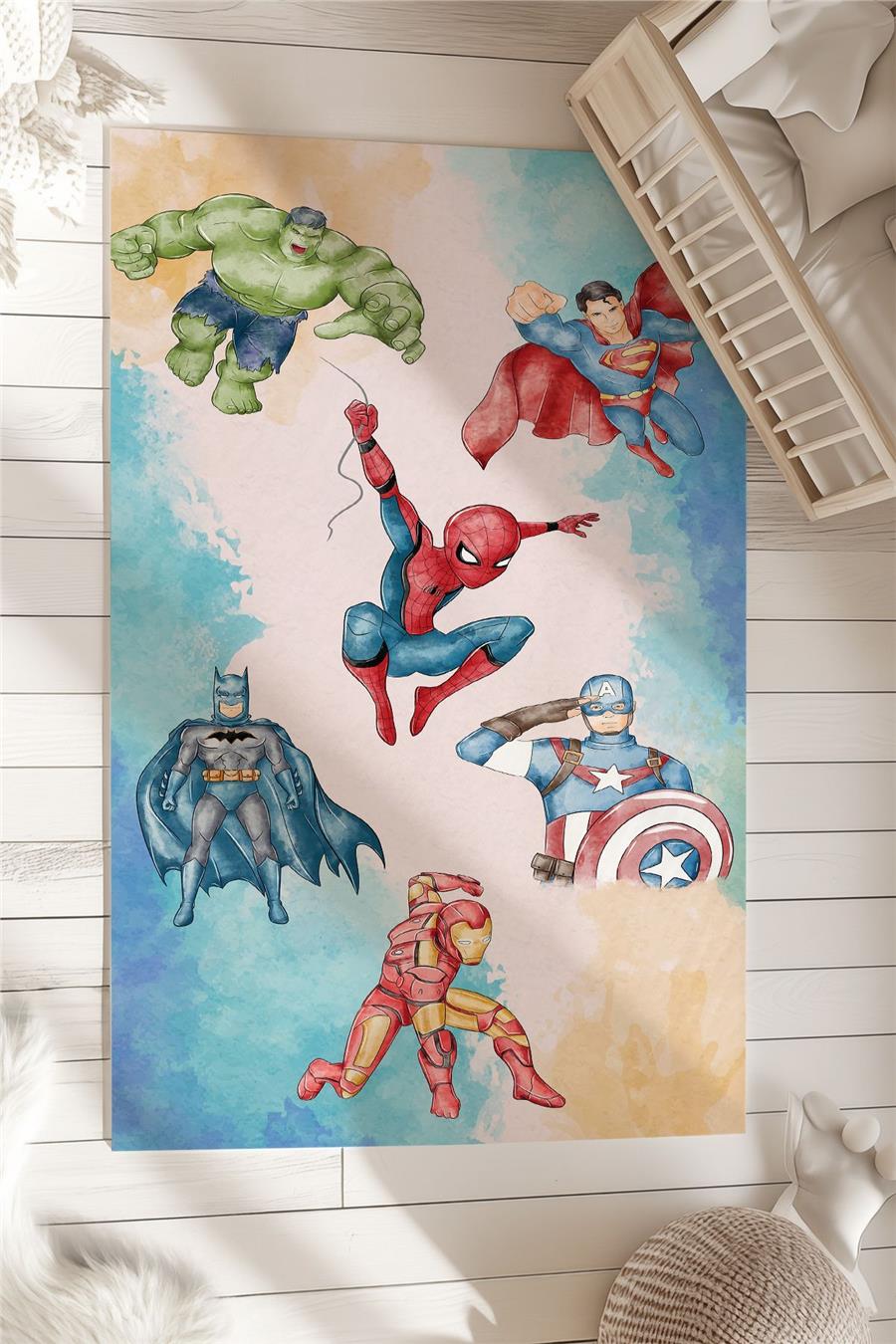 Marvel Süper Kahramanlar Desenli  Çocuk Ve Bebek Odası Dekoratif Halı Tlh-315
