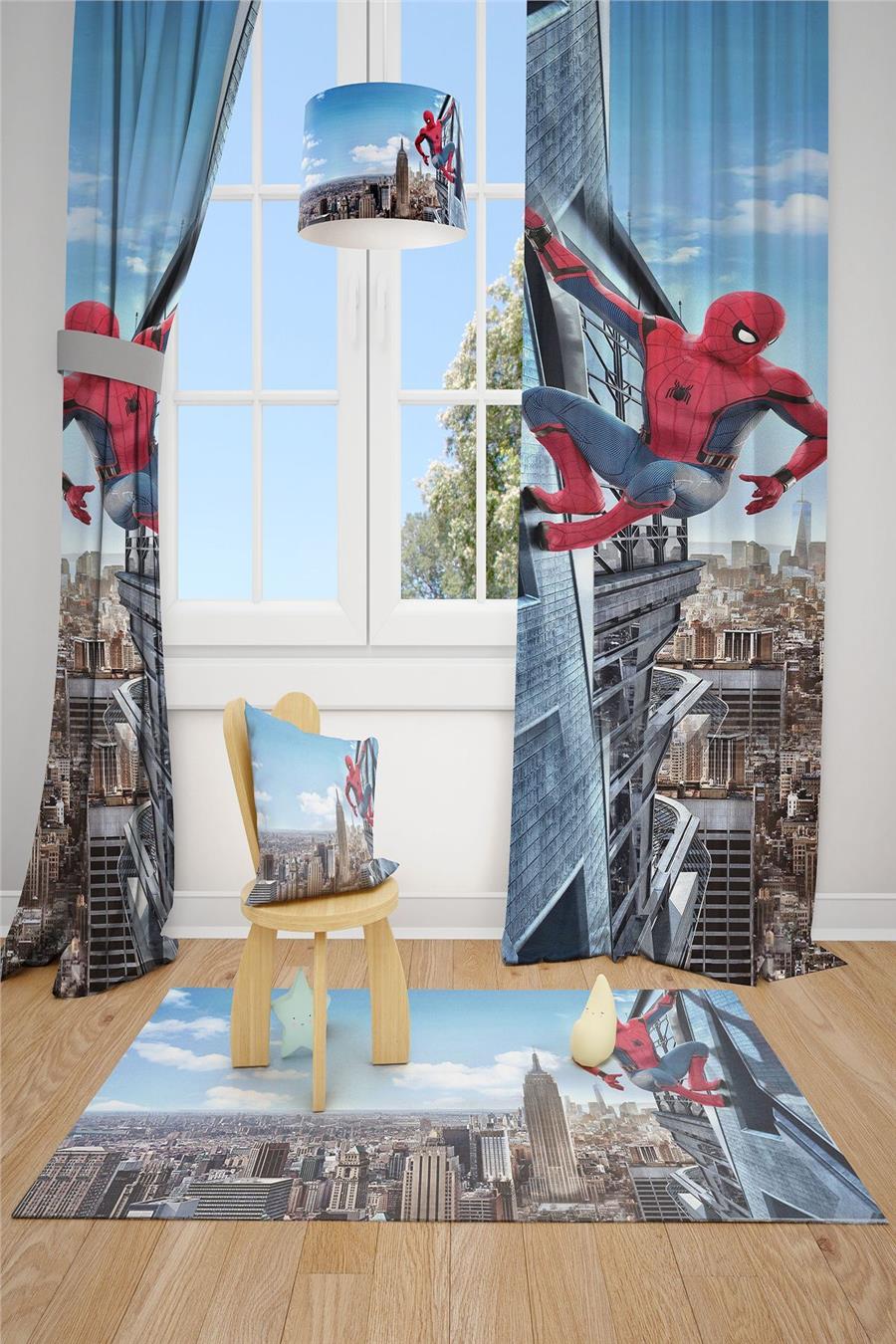 Mavi Örümcek Adam Spider Man Fon Perde 2 Kanat Tla-102
