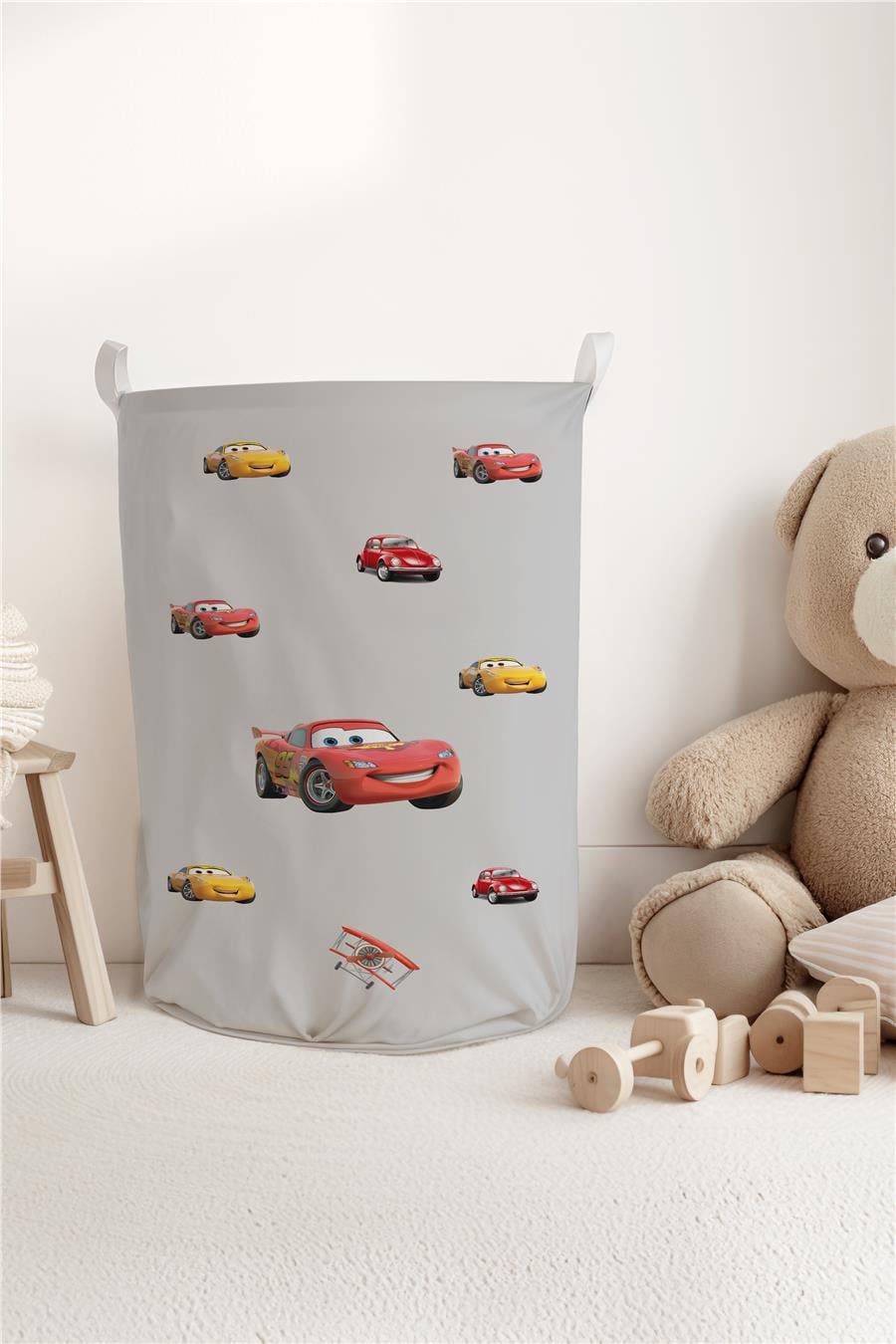 Mcqueen Arabalar Desenli Çocuk ve Bebek Odası Düzenleyici Oyuncak veya Kirli Sepeti