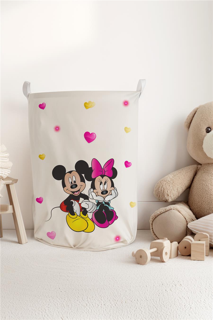 Mickey Minnie Mouse Desenli Çocuk ve Bebek Odası Düzenleyici Oyuncak veya Kirli Sepeti