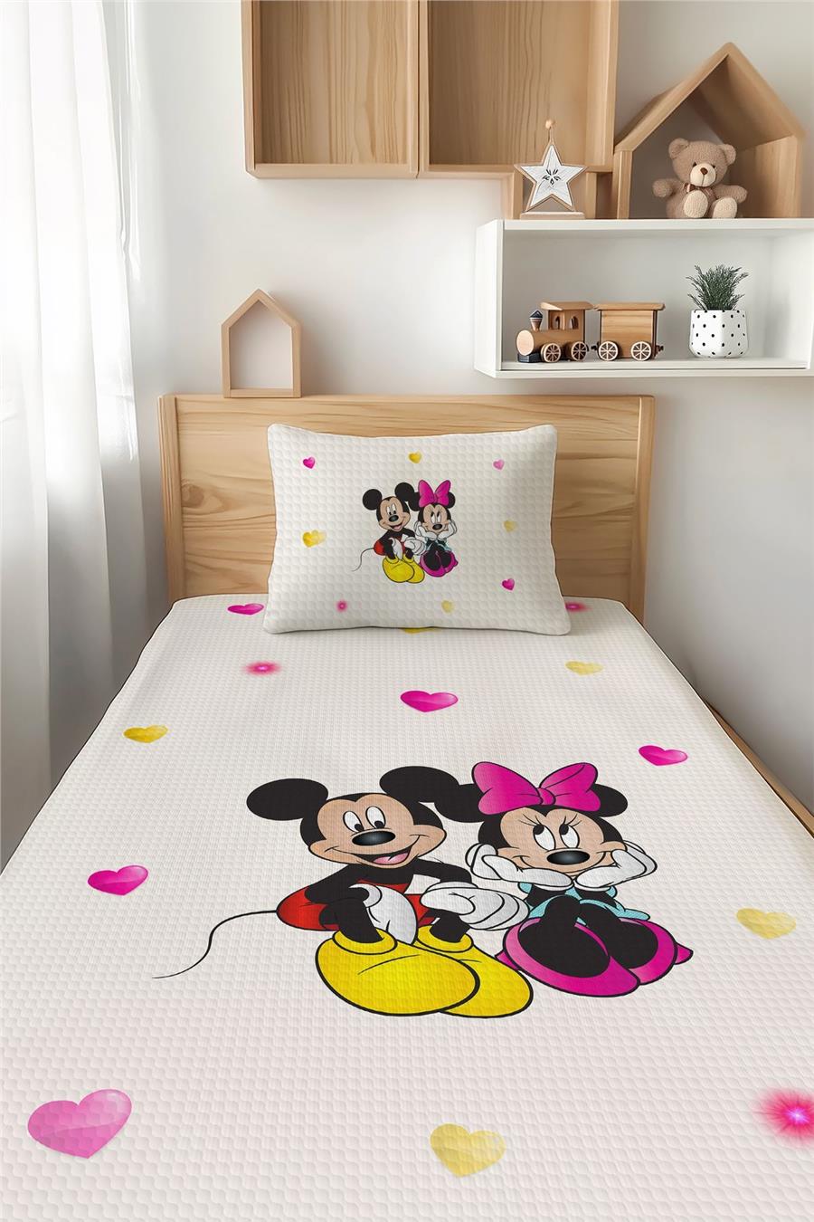 Mickey Mouse Desenli Tek Kişilik Çocuk Pike Takımı Tlap-112