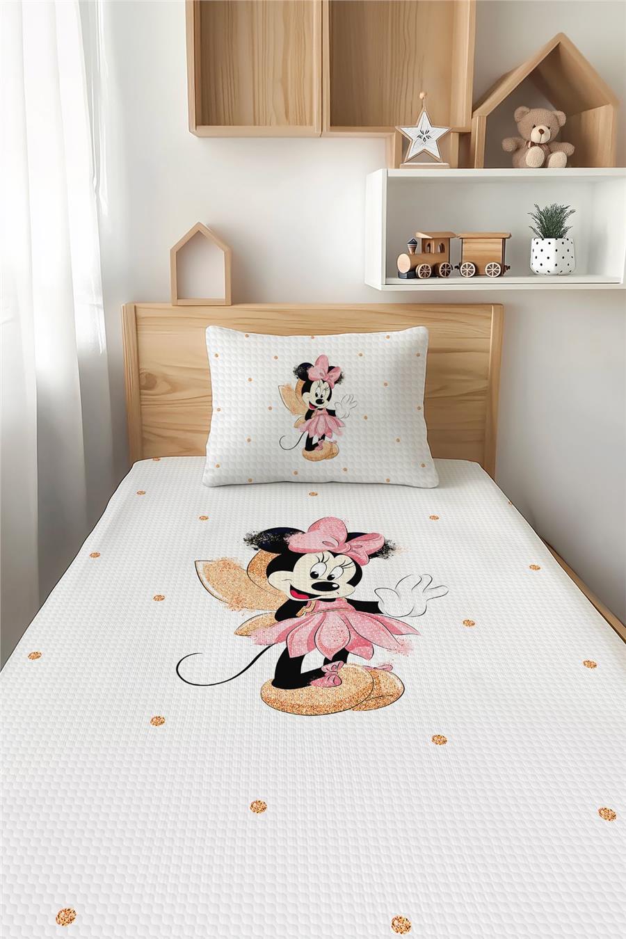 Mickey Mouse Desenli Tek Kişilik Çocuk Pike Takımı Tlap-040