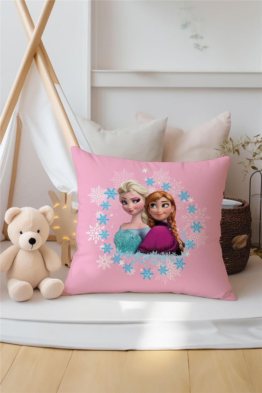 Pembe Elsa Anna Desen Çocuk Ve Bebek Odası 3'Lü Kırlent Kılıfı Tlakr-153