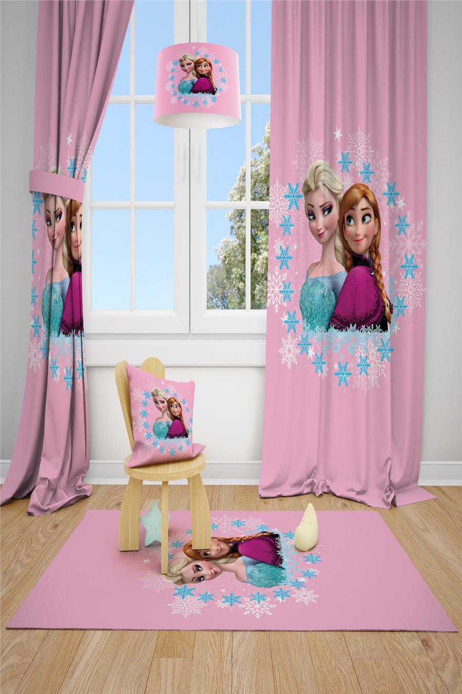 Pembe Elsa Anna Desen Çocuk Ve Bebek Odası Fon Perdesi 2 Kanat Tla-153