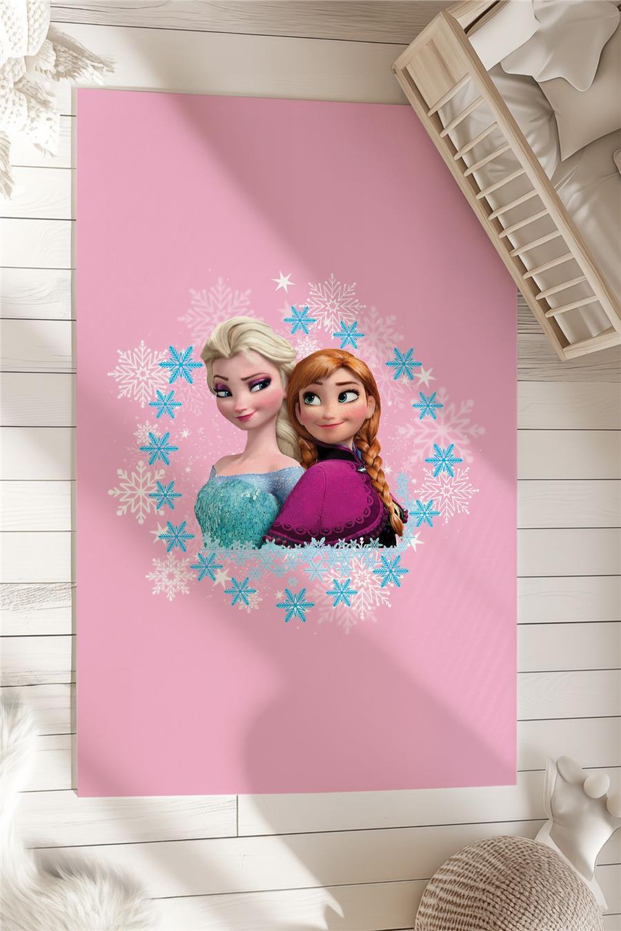 Pembe Elsa Anna Desenli Çocuk Ve Bebek Odası Halısı Tlh-153