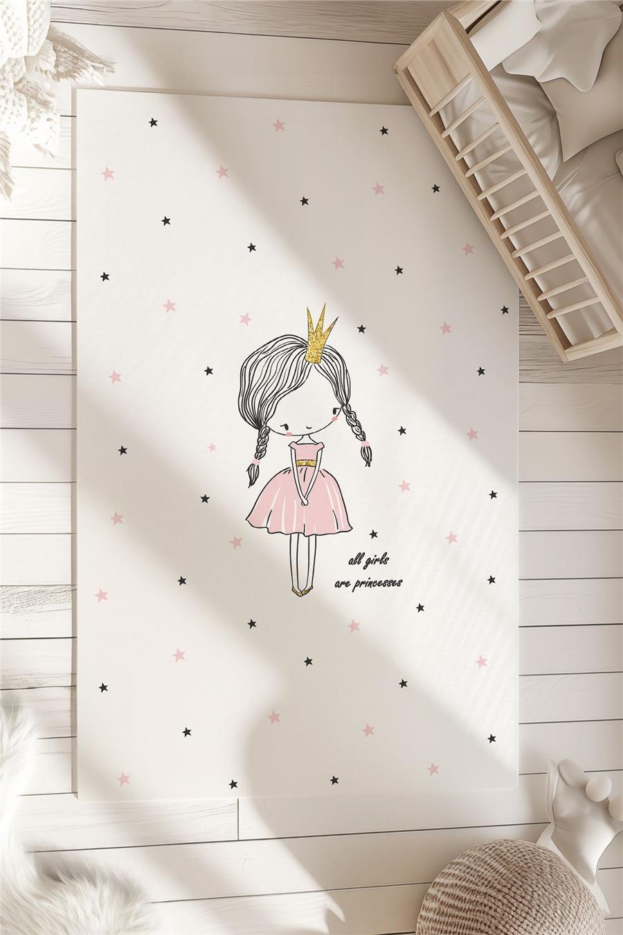 Prenses Kız Desenli Çocuk Ve Bebek Odası Dekoratif Halı Tlh-146