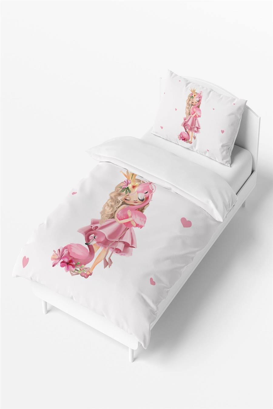 Prenses Ve Flamingo Desenli Çocuk Ve Bebek Nevresim Takımı Tlan-230