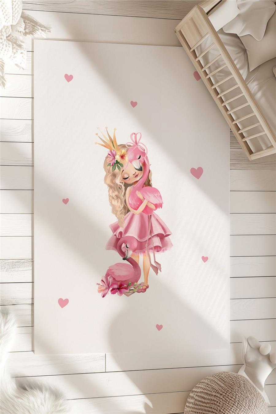 Prenses Ve Flamingo Desenli  Çocuk Ve Bebek Odası Dekoratif Halı Tlh-230