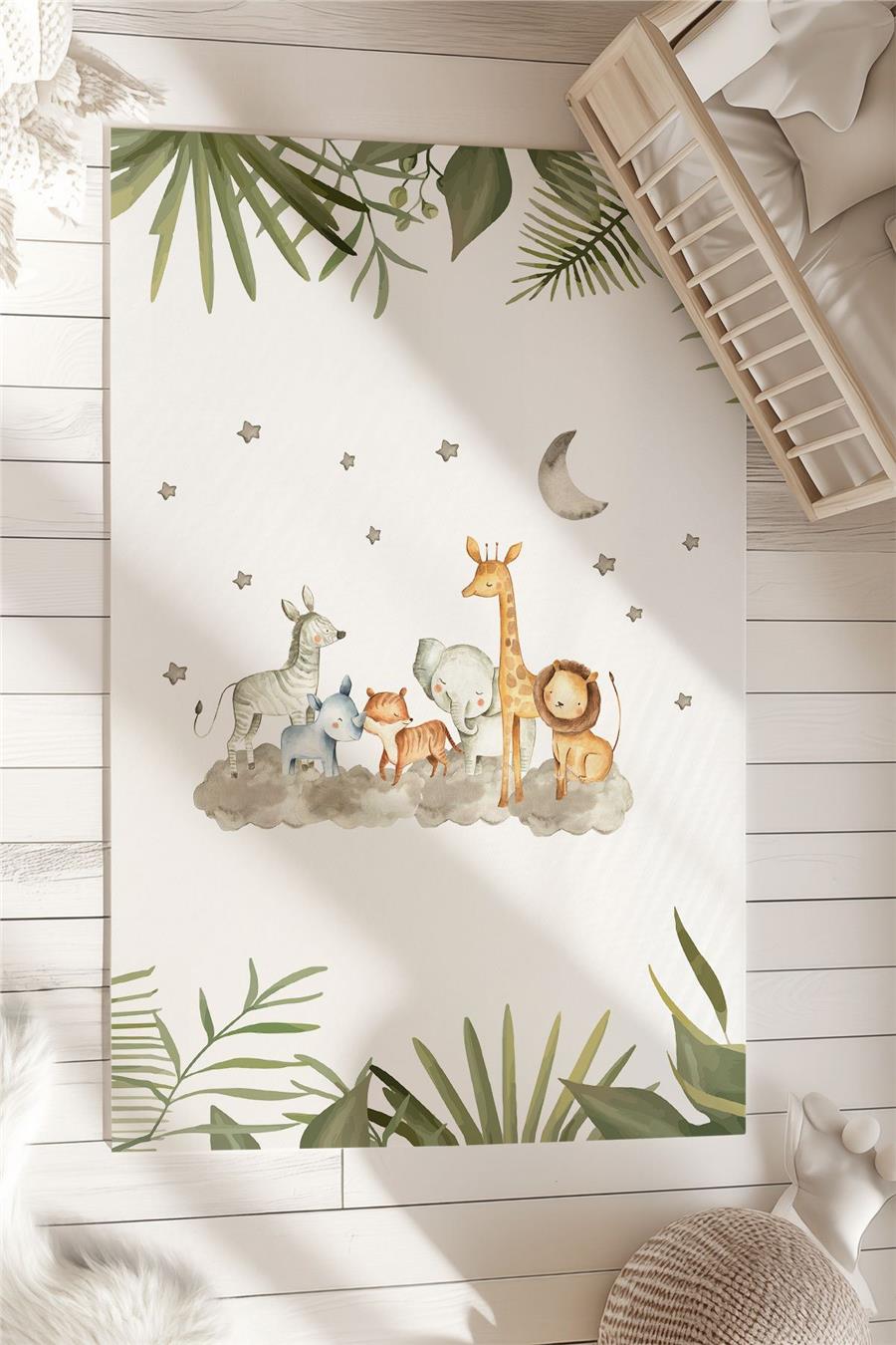 Safari Desenli Çocuk Ve Bebek Odası Dekoratif Halı Tlh-041