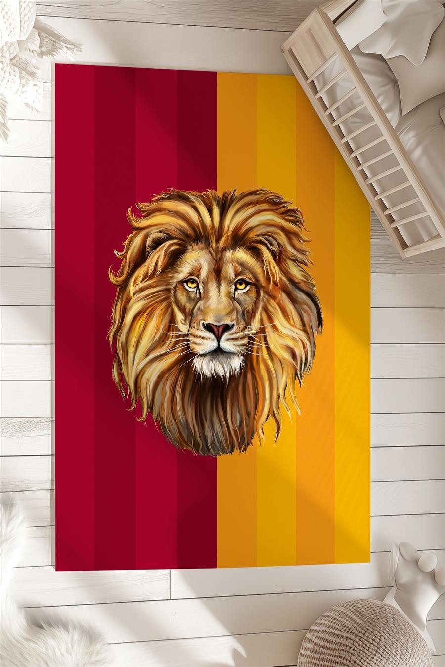 Sarı Kırmızı Aslan Temalı  Çocuk Halısı Tlh-318