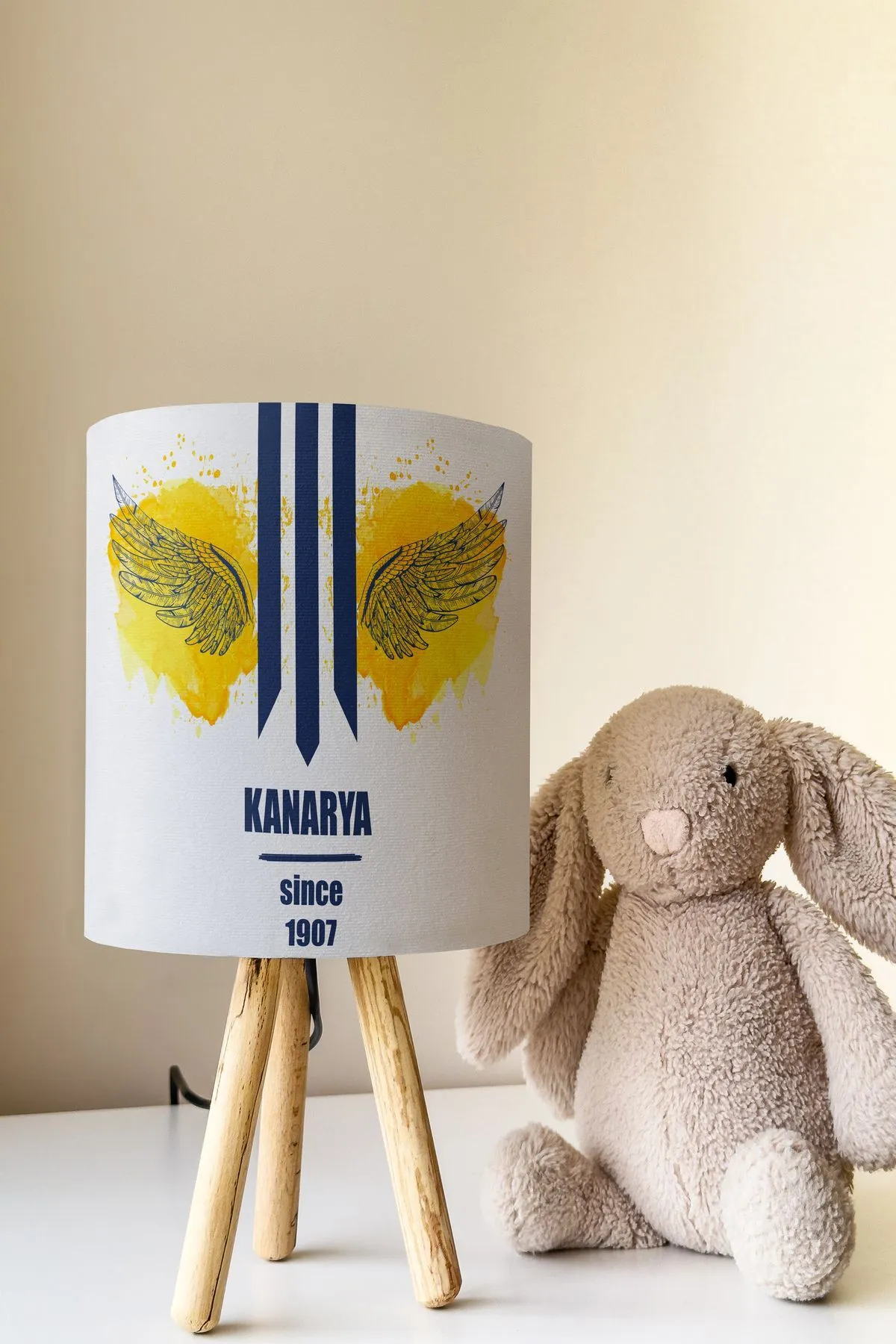 Sarı Lacivert Kanarya Desenli Çocuk Odası Abajur Masa Lambası Tlab-165
