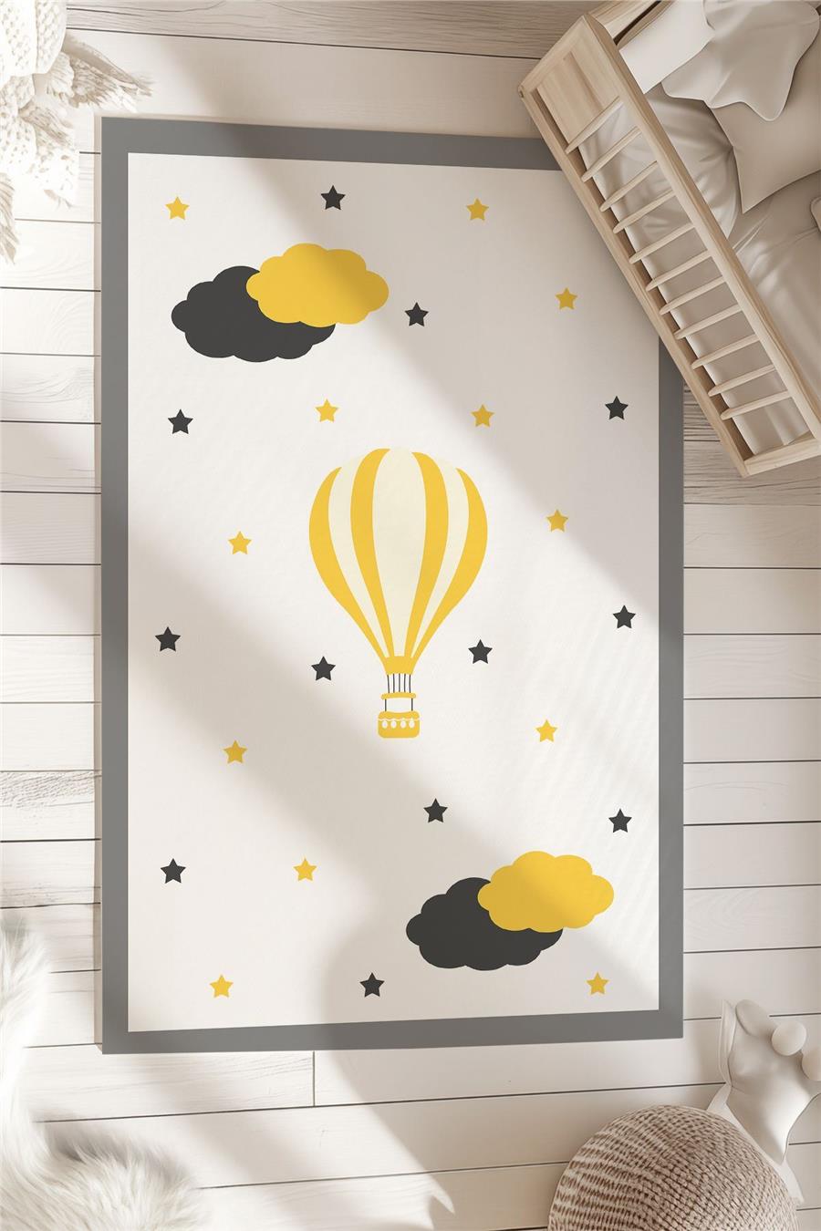 Sarı Uçan Balon Desenli Çocuk Ve Bebek Odası Dekoratif Halı Tlh-127
