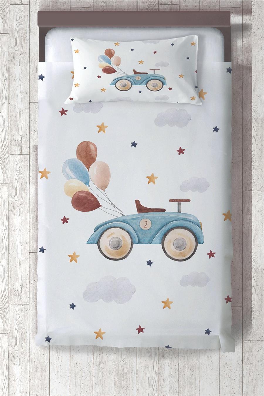 Sevimli Araba Ve Balon Desenli Çocuk Ve Bebek Odası Yatak Örtüsü Tlay-304
