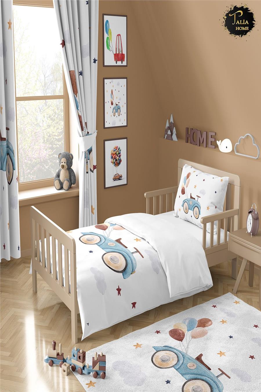 Sevimli Araba Ve Balon Desenli Çocuk Ve Bebek Odası Nevresim Takımı Tlan-304