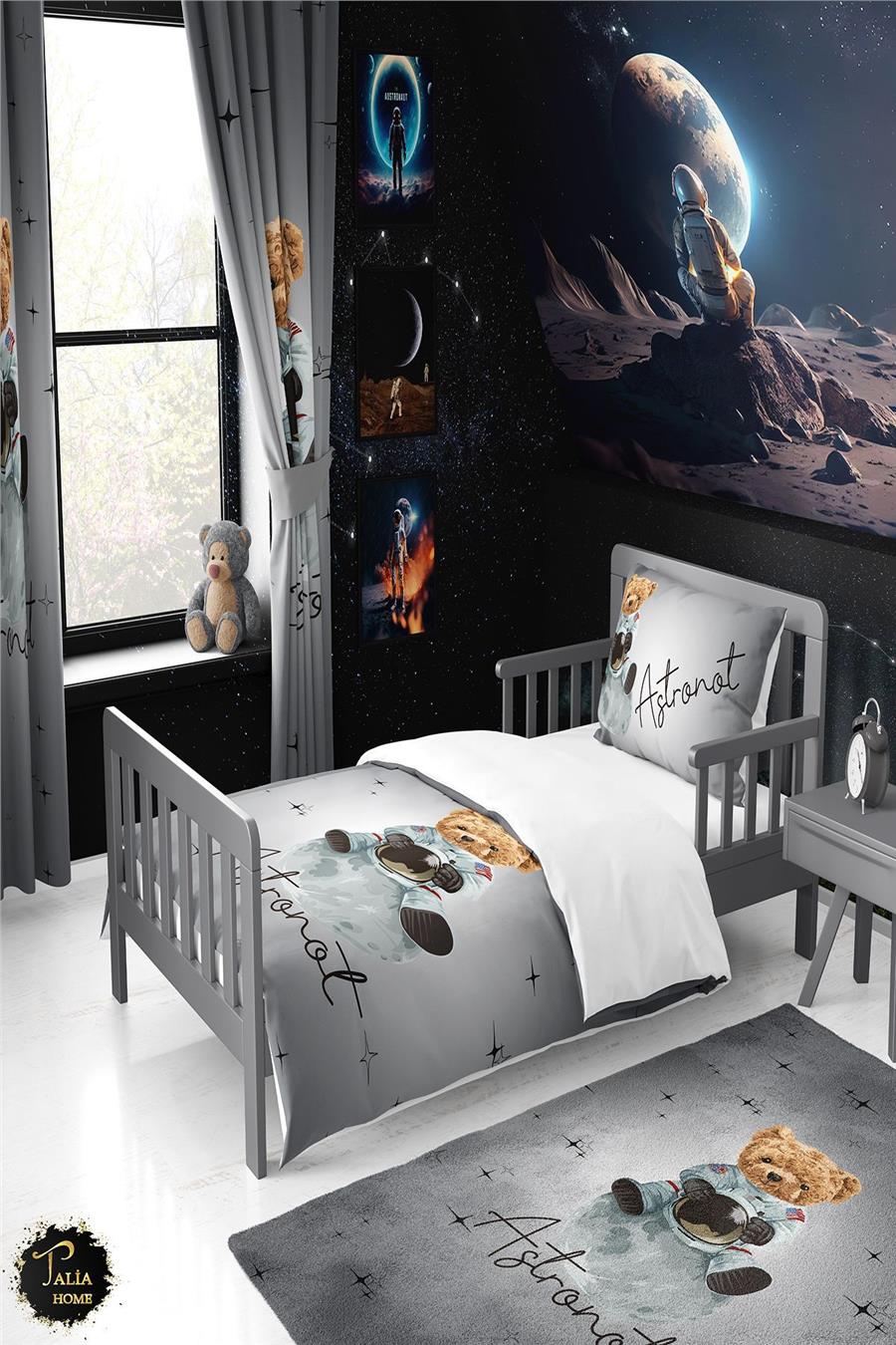 Sevimli Astronot Ayı Desenli Çocuk Ve Bebek Odası Nevresim Takımı Tlan-316