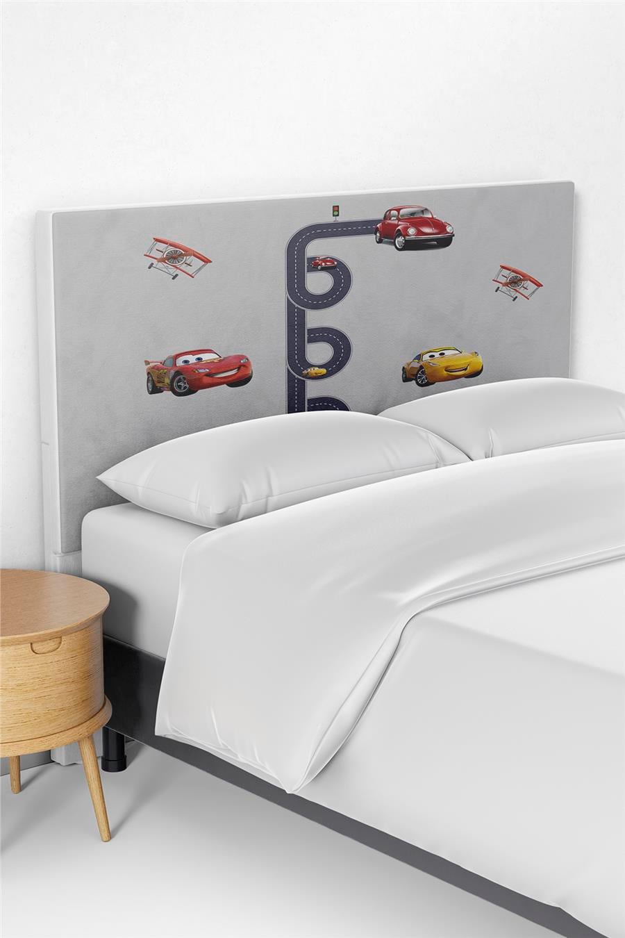 Şimşek Mcqueen Arabalar Desenli Çocuk Odası Yatak Baza Başlık Kılıfı TLABK-107