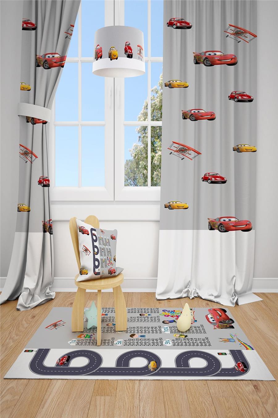 Şimşek Mcqueen Çocuk Odası Takımı Fon Perdesi 2 Kanat Tla-107