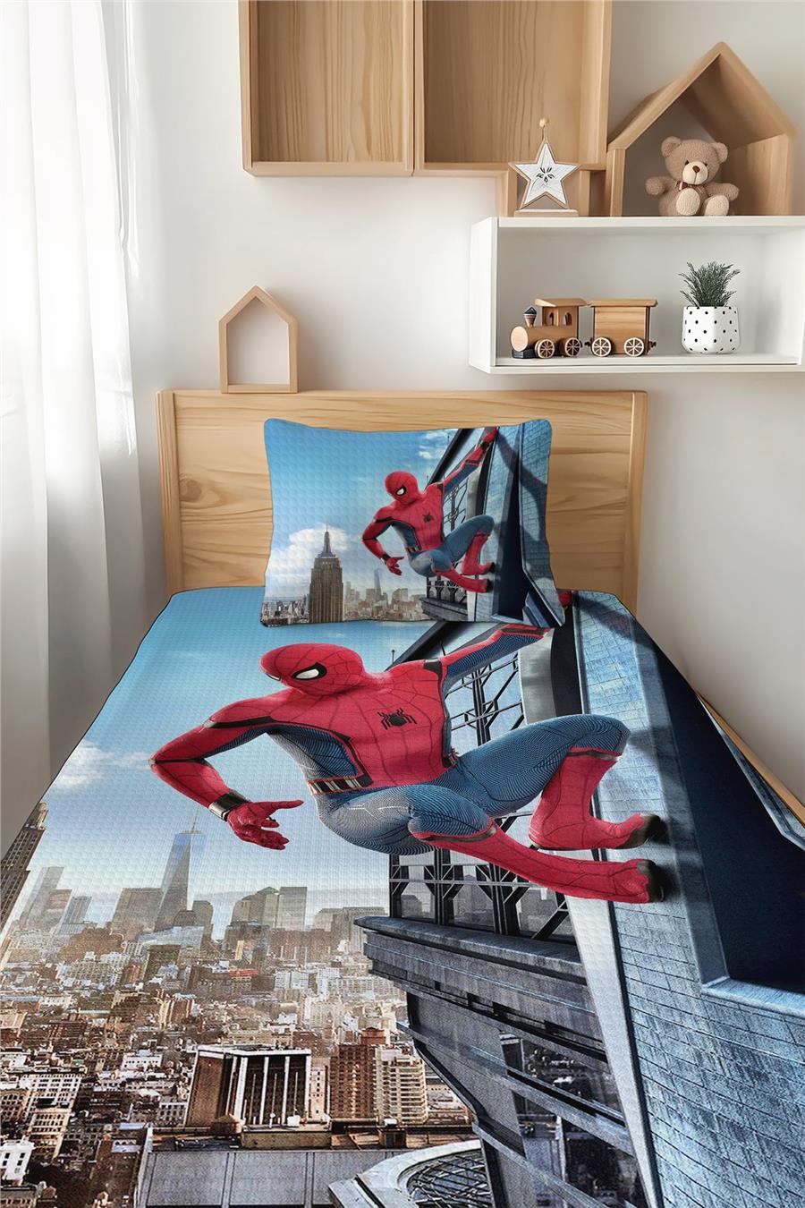 Spider-Man Örümcek Adam Desenli Tek Kişilik Çocuk Pike Takımı