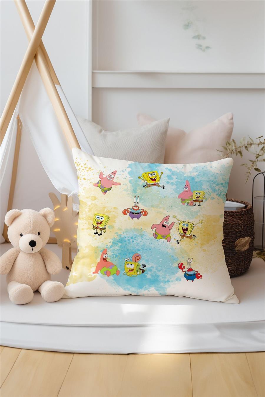 Süngerbob Desenli Spongebob Patrick Çocuk Odası 3'Lü Kırlent Kılıfı Tlakr-313
