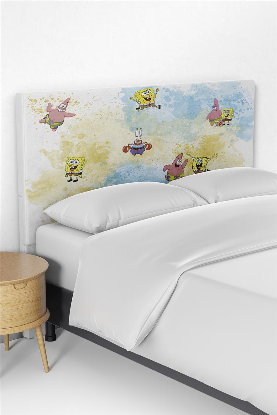 SüngerBob SpongeBob Patrick Desenli Çocuk Yatak Baza Başlık Kılıfı TLABK-313