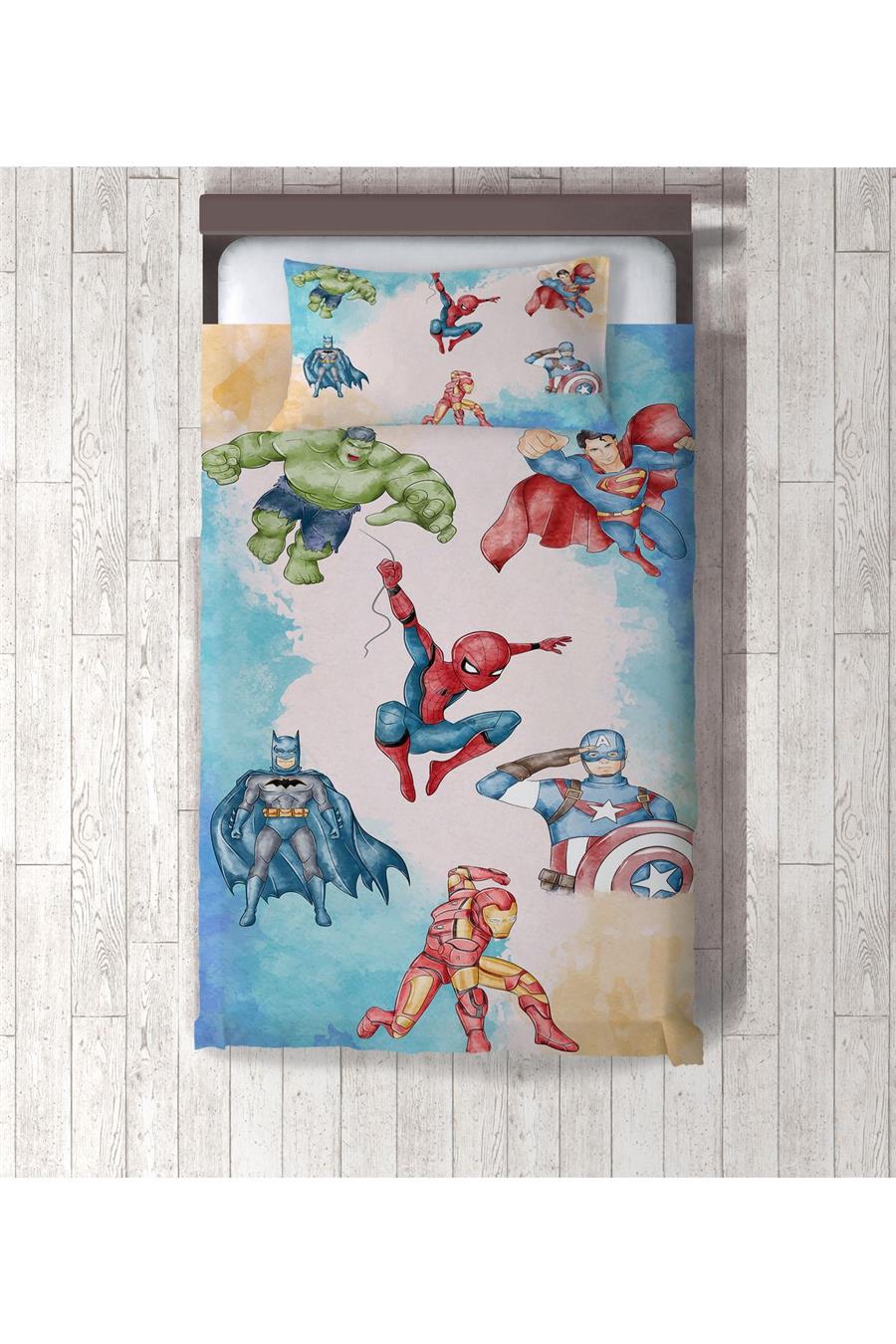 Süper Kahramanlar Marvel Desenli Çocuk Odası Yatak Örtüsü