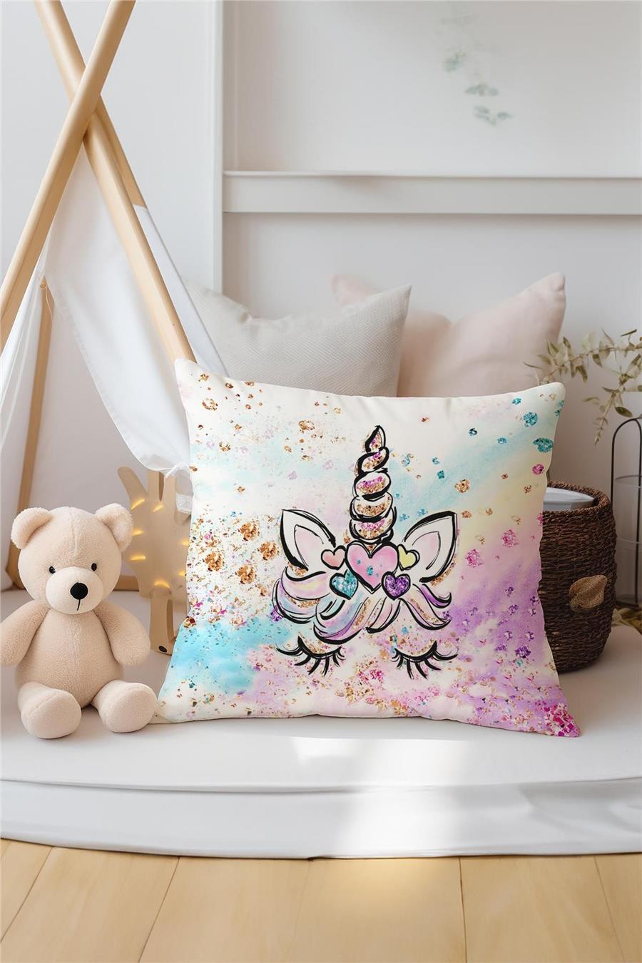 Unicorn Desenli Çocuk Odası 3'Lü Kırlent Kılıfı Tlakr-191