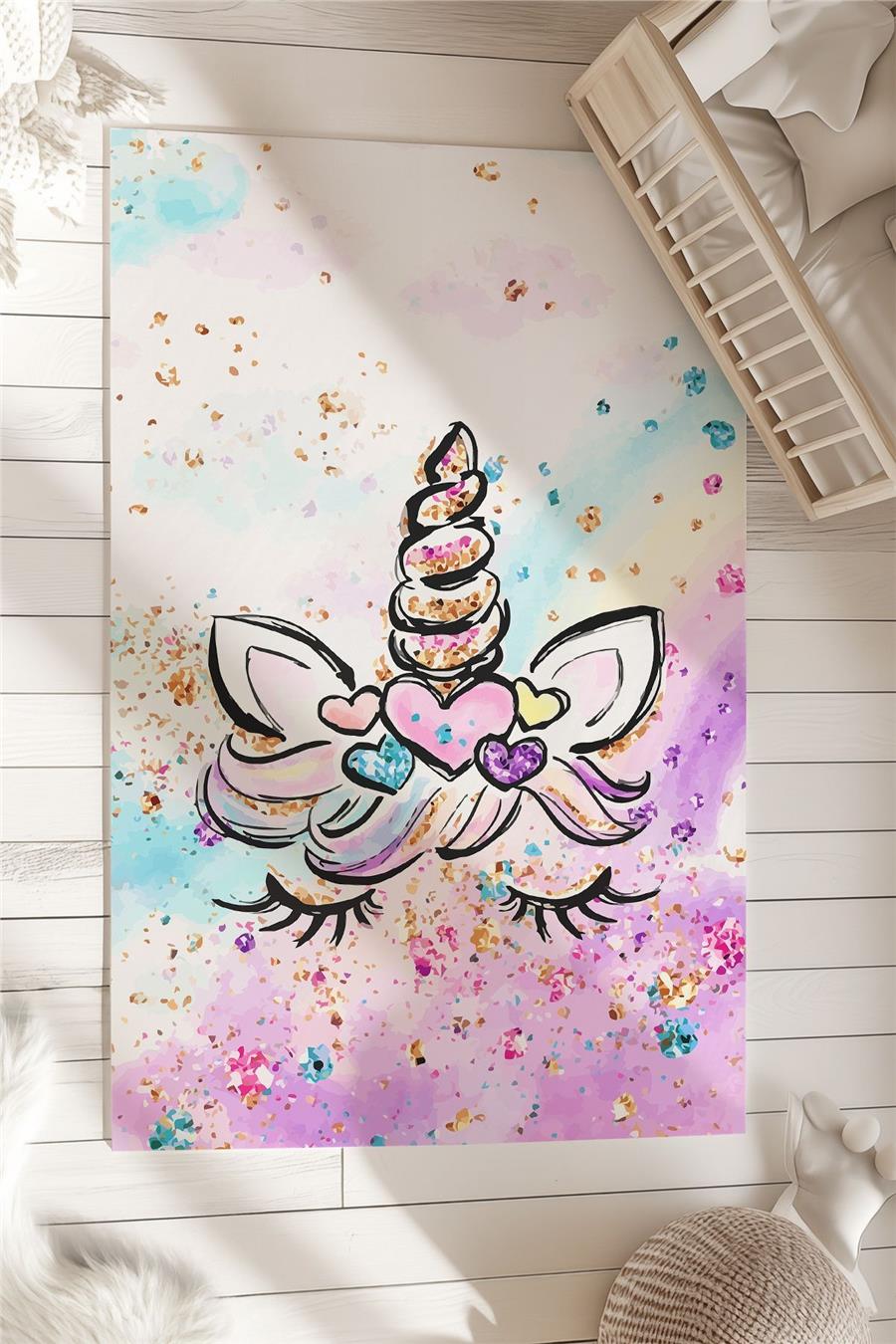 Unicorn Desenli  Çocuk Ve Bebek Odası Dekoratif Halı Tlh-191