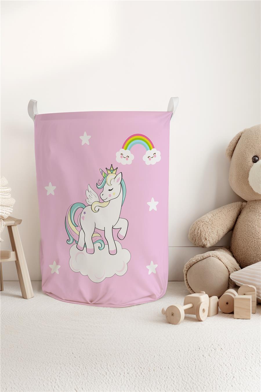Unicorn Desenli Çocuk ve Bebek Odası Düzenleyici Oyuncak veya Kirli Sepeti