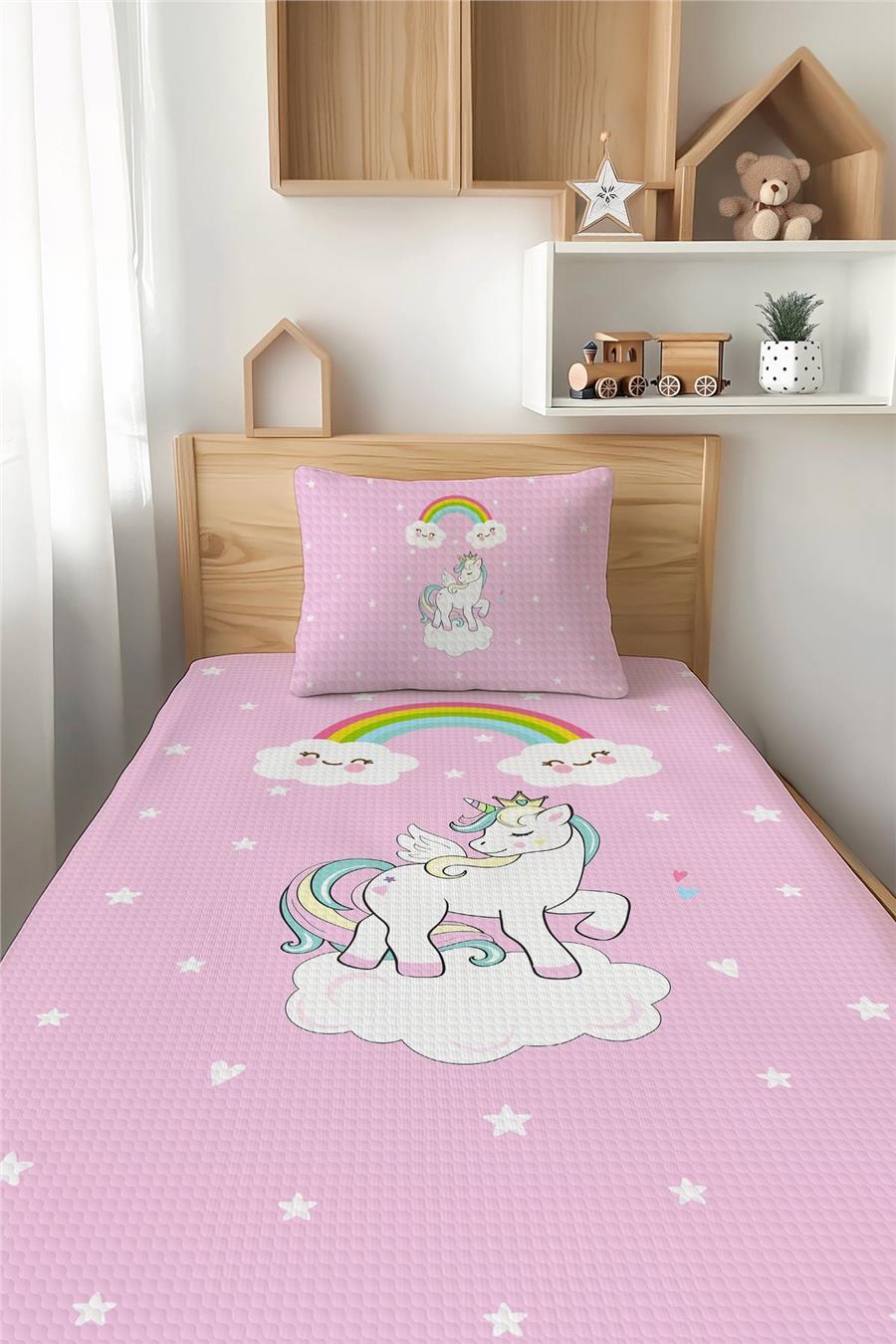 Unicorn Desenli Tek Kişilik Çocuk Pike Takımı