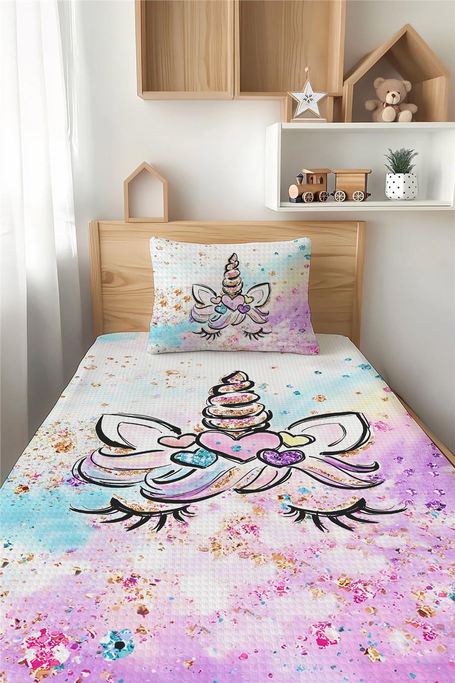 Unicorn Desenli Tek Kişilik Çocuk Pike Takımı Tlap-191